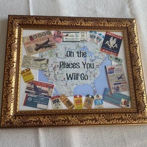 Framed hand crafted oh the places you will go picture for graduation retirement